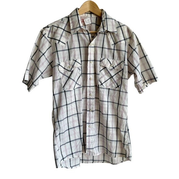 Vintage Saddle King Western Snap Shirt Men's L Plaid Pearl Snap Cowboy Rodeo 70s - Picture 1 of 8